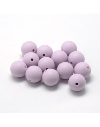 Maistinio silikono karoliukai, apvalūs, levandų spalvos, matmenys: 14~15mm diametro, skylė: 2mm