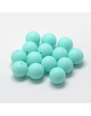Food Grade Environmental Silicone Beads, Chewing Beads For Teethers, DIY Nursing Necklaces Making, Round, Cyan Size: about 14~15