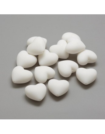 Maistinio silikono karoliukai, širdelės formos,  baltos spalvos, matmenys: 19x20x12mm, skylė: 2mm