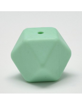 Maistinio silikono karoliukai, briaunuoto kubo formos, šviesiai žalsvos spalvos, matmenys: 14x14x14mm diametro, skylė: 1~2mm
