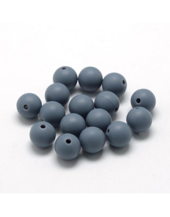Maistinio silikono karoliukai, apvalūs, pilkos spalvos, matmenys: 14~15mm diametro, skylė: 2mm