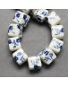 Handmade Printed Porcelain Beads, Cube, MarineBlue, 10x10x10mm, Hole: 4mm