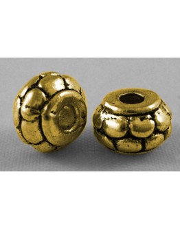 Sendinto aukso spalvos intarpai, apvalūs, plokšti, matmenys; apie 8mm diametero, 5mm storio, skylė: 2mm; 10 vnt./pak.