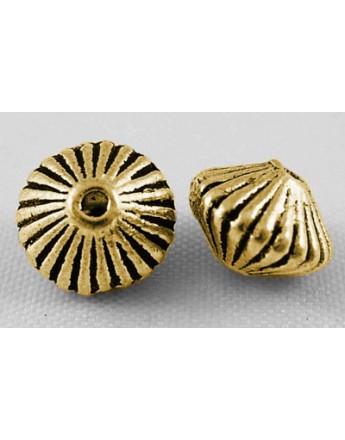 Sendinto aukso spalvos intarpai, be nikelio ir kadmio, bicone formos, matmenys: apie 7.8mm diametero, 5.5mm storio, skylė: 1mm; 