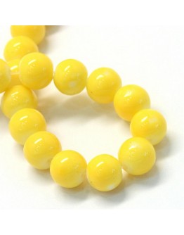 Baking Painted Glass Round Bead Strands, Yellow, 8.5~9mm, Hole: 1.5mm; about 105pcs/strand, 31.8"