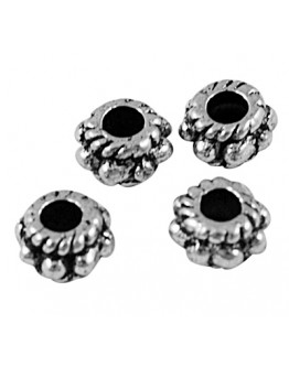 Tibetan Style Spacer Beads, Lead Free and Cadmium Free, Flower, Antique Silver Color, Size: about 5mm in diameter, 3mm thick, ho