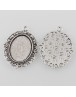 Tibetan Style Antique Silver Alloy Flat Oval Pendant Cabochon Settings, Antique Silver, Tray: 25x18mm; 40x30x2mm, Hole: 2mm;