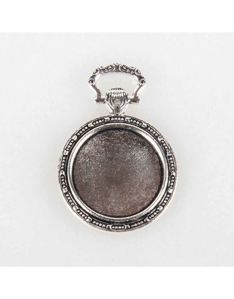 Tibetan Style Alloy Pendant Cabochon Settings Flat Round With Rabbit Antique Silver Tray 20mm 39x27x4mm Hole 9x4mm Bead Lt