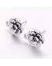 Alloy Ear Studs, Lead Free and Cadmium Free, Flower, Antique Silver, about 14mm long, 11.5mm wide, Pin: 1mm