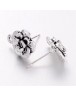 Alloy Ear Studs, Lead Free and Cadmium Free, Flower, Antique Silver, about 14mm long, 11.5mm wide, Pin: 1mm
