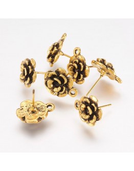 Tibetan Style Ear Studs, Lead Free and Cadmium Free, Antique Golden Color, 21.5x15x1.5mm