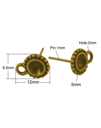 Sendinto aukso spalvos auskarų ruošiniai, be švino, matmenys: ~13x8.5mm, skylė: 2mm, smeigtukas: 1mm; rėmelis: 5mm, 4vnt./pak.
