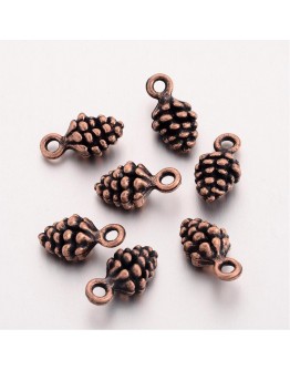 Tibetan Style Pendants, Lead Free and Nickel Free, Red Copper Color, Pine Cone, 13x7x5.5mm, Hole: 2mm