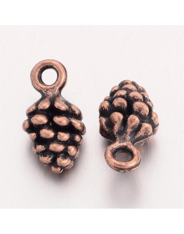 Tibetan Style Pendants, Lead Free and Nickel Free, Red Copper Color, Pine Cone, 13x7x5.5mm, Hole: 2mm
